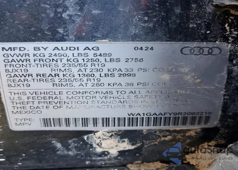 2024 Audi Q5 Premium 45 из США, поврежденный, VIN WA1GAAFY9R2092218